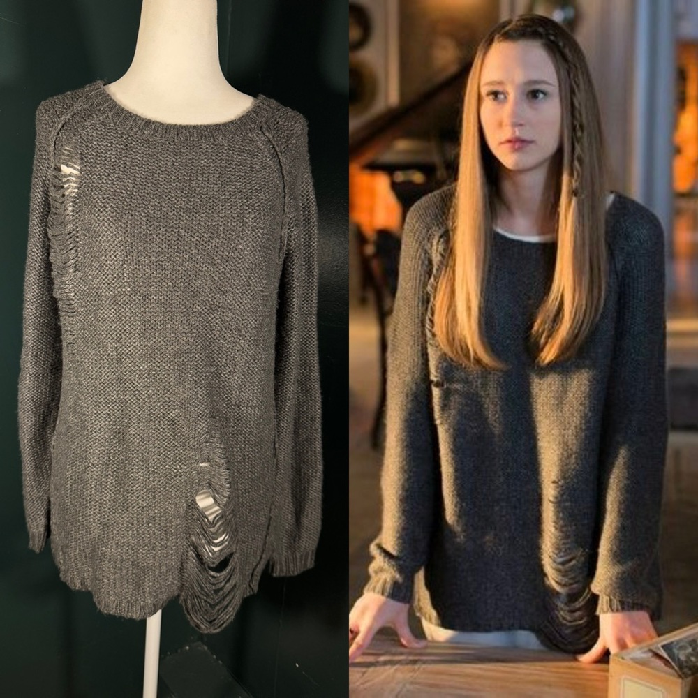 Sparkle & Fade • Distressed Knit Sweater • Charcoal Gray S ASO Zoe Benson